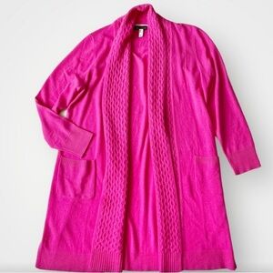 Isaac Mizrahi Cashmere Duster Cardigan Bijou Pink Barbie Cardi Below Knee L